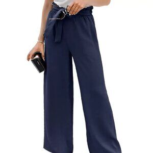 High Rise Elastic Waist Palazzo Pants, Navy Blue color